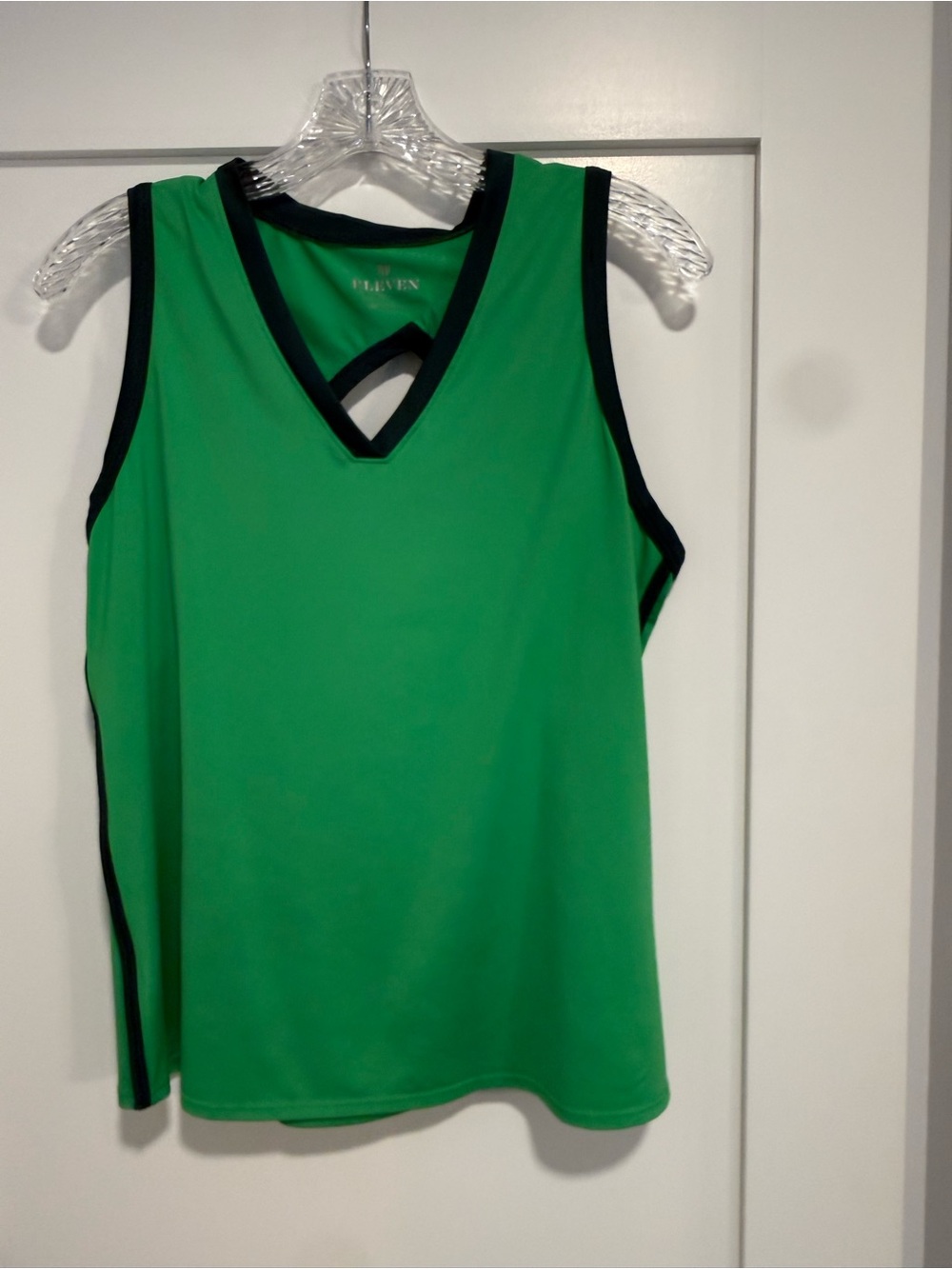 ElevenBrand Green Sleeveless V-Neck Top with Contrast Trim, Size L